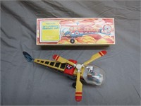 Vintage Wind Up Tin Toy Helicopter With Box