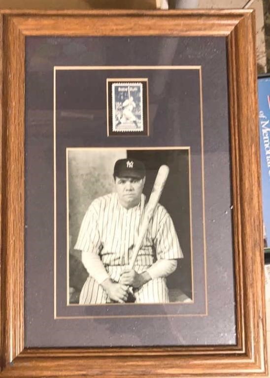 Framed Babe Ruth Photo and Stamp