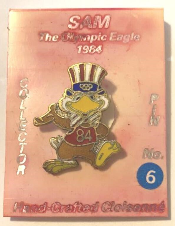 1984 Olympics OFFIICAL Sam The Eagle Pin on Card