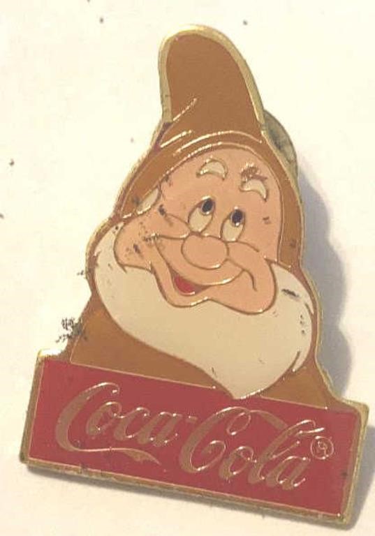 Vintage DISNEY Happy Dwarf COCA COLA Pinback