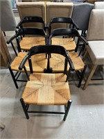 5 Contemporary French Rattan & Wood Dining Chairs