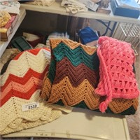 Vintage Afgans & Crocheted Purse & Hat
