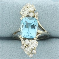 Vintage Blue Topaz and Diamond Retro Era Cocktail