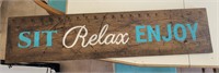 Wooden wall sign "sit relay enjoy".48"×11"