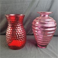 Mauve Beehive glass vase and Red glass Vase