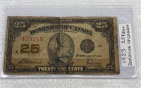 1923 25cents Canadian bill - dominion of Canada