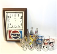 Lot of Pepsi Soda Memorabilia Cups Clock