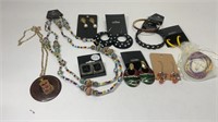 Lot of earrings, (2) bracelets, (2) necklaces,