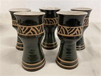 5 Glazed Stoneware Goblets Signed