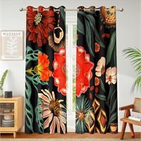 Boho Floral Blackout Curtains, ~48x63, 2 Panels