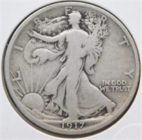 1917-D Liberty Walking Half Dollar on Obverse.