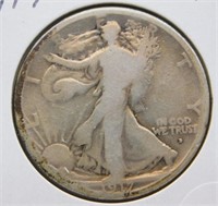 1917-D Liberty Walking Half Dollar on Obverse.
