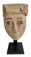 WOODEN CARVED SARCOPHAGUS FACE, EGYPTIAN
