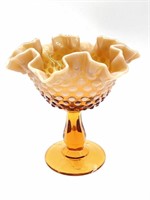 Fenton Amber Opalescent Hobnail Compote 6”