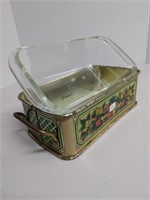 Lrg Colorfully Decorated English Tin w/Glass Liner
