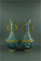 Pair Chinese Fine Bronze Cloisonne Vases Kangxi MK