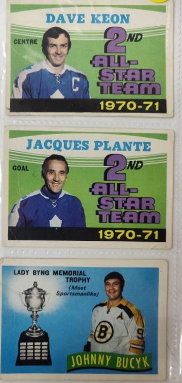 1971-72 OPC Plante, Keon & Bucyk Cards