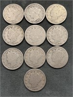 Lot Of 10 Liberty Head V Nickels