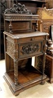 Well Carved Neo Renaissance Oak Galleried Cabinet.