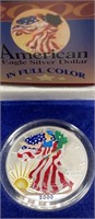 Silver U.S. American Eagle in full color with cert
