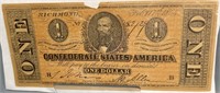 Confederate U.S. One Dollar Note 1864