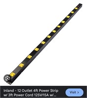 Inland - 12 Outlet 4ft Power Strip 3ft Power Cord