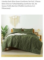 Full Size 3 Pc Boho Chevron Tufted Comforter & 2