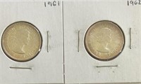 1961& 1962 Canadian Quarters Silver UNC