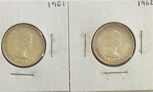 1961& 1962 Canadian Quarters Silver UNC