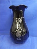 Silver Overlay Black Glass Vase