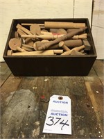 Wooden Box of Small Spools and Rods