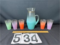 Frosted Pitcher and 5 Glasses