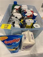 TOTE OF CLEANING SUPPLIES OF ALL KINDS