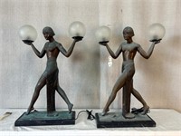 Pair of Bronze Art Deco Egyptian Figural Lamps