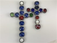 (2) Stained Glass Round Bead Crosses