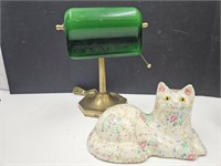 Banker's Lamp & Kitty Statue