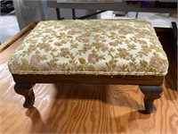 Vintage Footstool With Tufted Velvet Top, 1