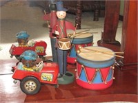 Wind Up Tractor, Drummer Figurine, & Drum