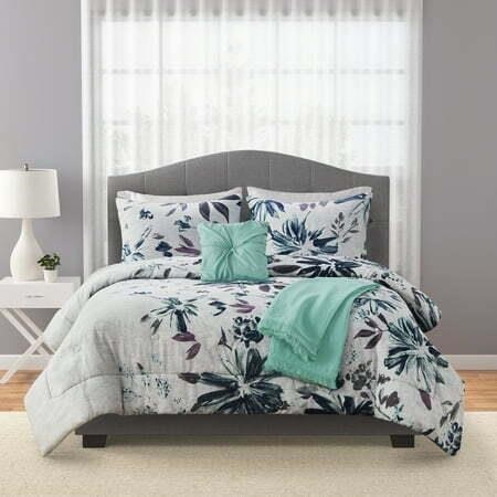 Mainstays 5pc Blue Floral Comforter Set  F/Q