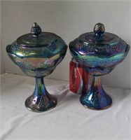 Pair of Harvest Grape Pedestal Candy Dish Compotes
