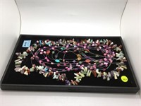 TRAY OF MIXED NATURAL POLISHED GEMSTONE NECKLACES