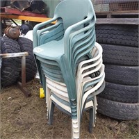 Qty 13 Outdoor Plastic Stackable Chairs