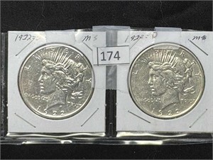 (2) 1922 D, 1922 S Peace Dollar