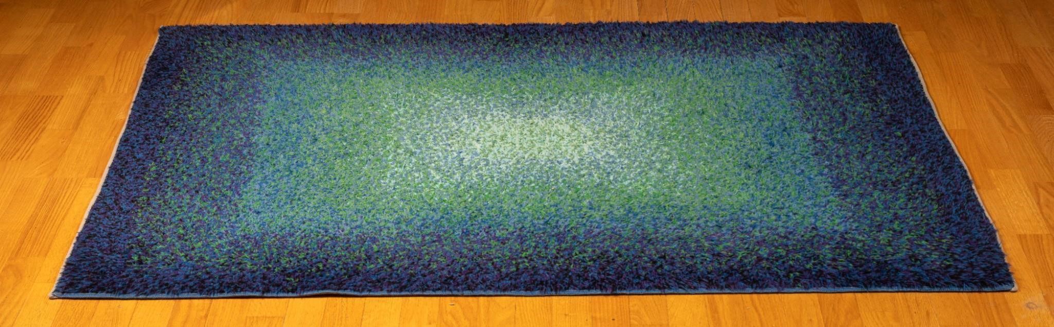 Vintage French High-Pile Area Rug in Blue