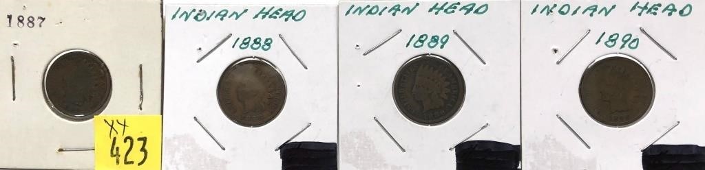x4- Indian Head cents: 1887-1890 -x4 cents -Sold