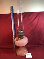 PInk glass Aladdin lamp & chimney, 24"h