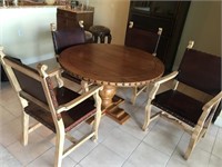 Circular Table w/ 4 Leather Strap Chairs W17A