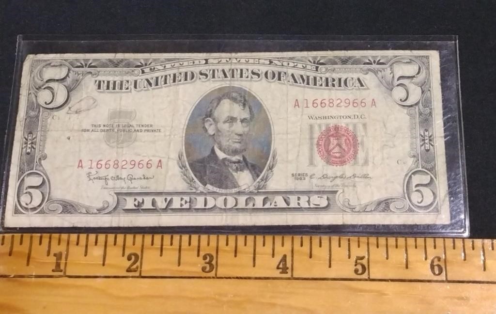 1963- $5 Bill Red Note