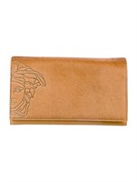 Versace Brown Leather Gold-tone Snap Close Wallet