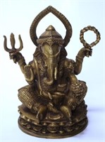 Indian brass seated Ganesh figure